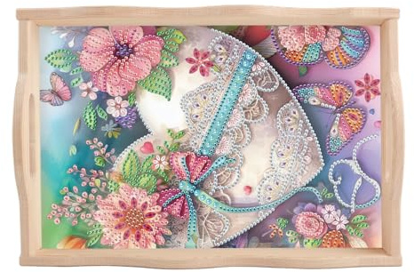 DCIDBEI DIY Diamond Painting Tablett Serviertablett Couchtisch 30x20cm | Malen nach Zahlen Servierplatte mit Griffen Tablett Servierplatte Rechteckig Küchentablett Servierplatte Frühstück Tee Herz