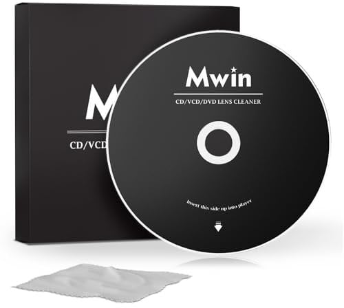 Mwin CD Cleaning Disc for CD Player, Safe and Effective Laser Lens Cleaning Disc with Microfibre Cloth, Lens Cleaning Kit for Car and Home CD/VCD/DVD Player