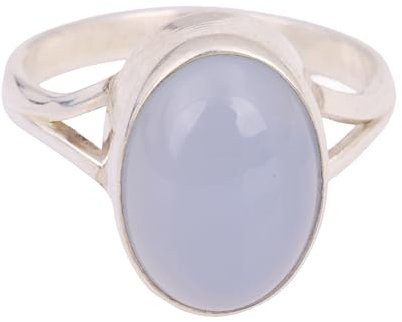 Blauer Chalcedon Ring 925 Sterling Silber Statement Ring für Frauen Geburtstagsgeschenke (6.5)