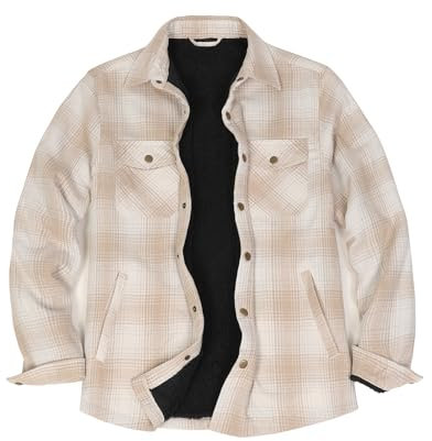 ZENTHACE Herren Flanelljacke Sherpa Fleece gefütterte Flanellhemdjacken für Herren karierte Jacken Herbst Winter Mantel Sunny Khaki M