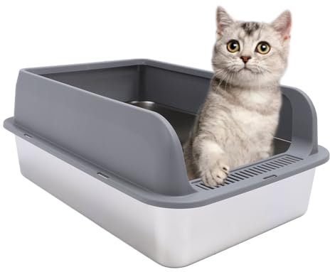 Stainless Steel Cat Litter Box with Lid,Enclosed Stainless Steel Cat Litter Box with Lid Large Enclosed Litter Box for Cats Metal Litter Pan Tray with High Wall Enclosure (L 2800