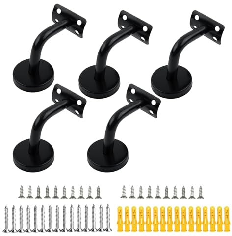5PCS Handlaufhalter Edelstahl, Handlaufträger Halterung-Wandhalterungen, Geländer für Innen- und Außentreppen-Handlauf-Treppenhalterung, Schwarz