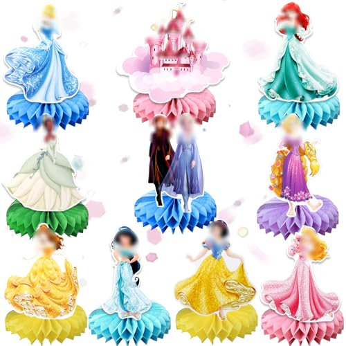 10 Stück Prinzessin Tischdekoration Geburtstag Mädchen, Prinzessin Honeycomb Dekorationen Tischdeko Geburtstag, Kindergeburtstage Party Tischdeko, Bienenwabe Mittelstücke für Geburtstagsparty Kinder