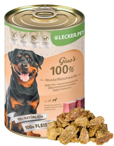 Lecker.Pet® | 6 x 400 g Gino's 100% Muskelfleischwürfel Rind & Schwein Hunde Nassfutter | Natürliches Hundefutter | Proteinreich & frei von Zusatzstoffen | Getreidefrei & ohne Zuckerzusatz
