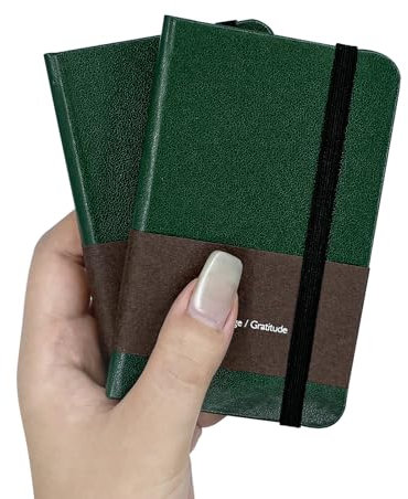 TUNJILOOL 2er Pack A7 Dotted Notizbuch - Leder, 192 Seiten, 80GSM, Gummiband & Innentasche