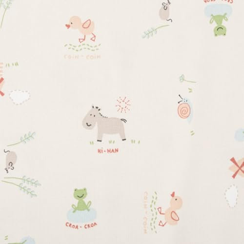 SCHÖNER LEBEN. Jersey Stoff Baumwolljersey Tiere Esel Windmühle Ecru braun 1,45m Br.