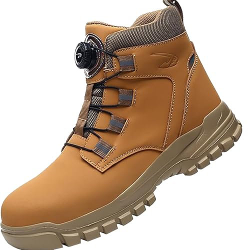 JiaMeng-ZI Anti-Smash und Anti-Pannen-Arbeitsschutzschuhe Herren, S3 Winterstiefel rutschfeste Stahlkappen-Sicherheitsschuhe, Verschleißfeste Wasserdicht Hoch-Arbeitsstiefel auf der Baustelle