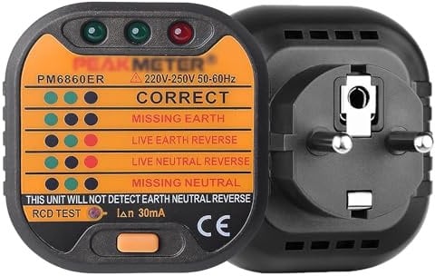 Tester di presa – 220 – 250 V, tester di circuito, tester elettrico automatico per presa RCD, tester di presa con display LCD a spina per il test del cablaggio della presa