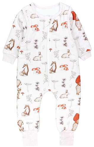 TupTam Baby Schlafsack mit Füßen und Ärmeln – Ganzjahres Schlafsack Baby 2.5 TOG, OEKO-TEX zertifiziert, Farbe: Waldtiere Bär Fuchs Hase Braun Rot, Größe: 68-74