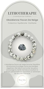 Yvelise Bracelet Obsidienne flocon de neige - Pierres naturelles AAA - 8mm - Perles de lithothérapie femmes et hommes - 68