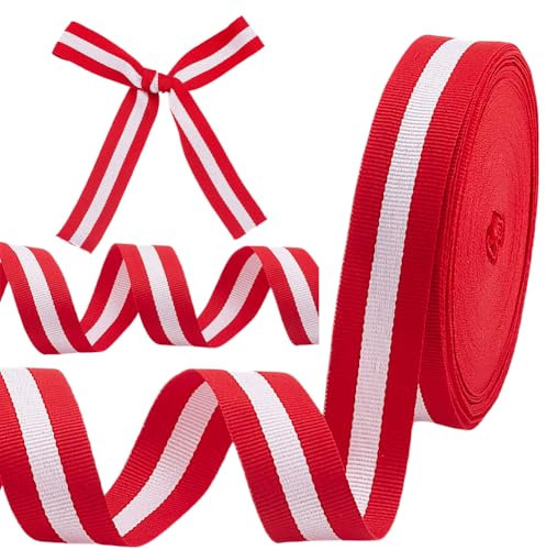 HOBBIESAY Ripsband Aus Stoff 22.86m X 25mm Weihnachtlich Gestreiftes Band Rot Weiß Gestreiftes Band Bastelband Geschenkbänder Für Verzierungen Zuhause Party Hochzeit Blumendekoration
