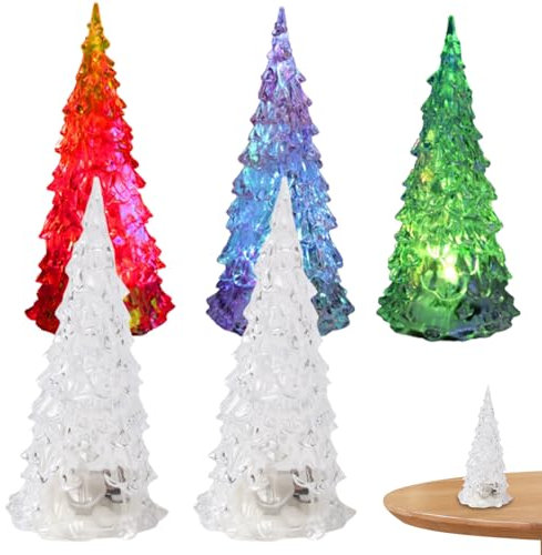 Árbol de Navidad de Fibra óptica pequeña 5pcs 7 Colores cambiando Mini árbol de Navidad con Luces Led Alimentado por batería Pequeño árbol de Navidad para decoración de Navidad Regalo de Fibra óptica
