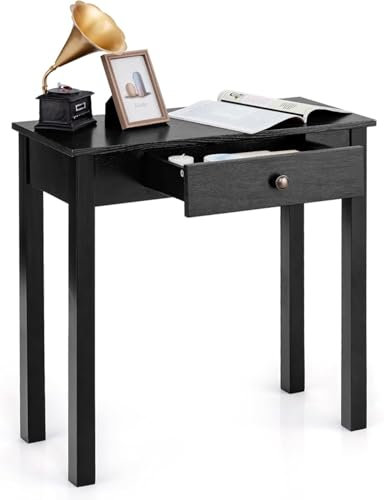FANTASK Konsolentisch aus Holz, industrieller Beistelltisch mit Schublade, schmaler Eingangstisch, Flurtisch in schwarz