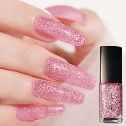 Pink Glitter Nail Polish - Shimmer Gel Polish with Sparkly Finish, Quick Drying and Long Lasting Nail Varnish for Women Girls DIY Nail Art and Manicure, 13ml