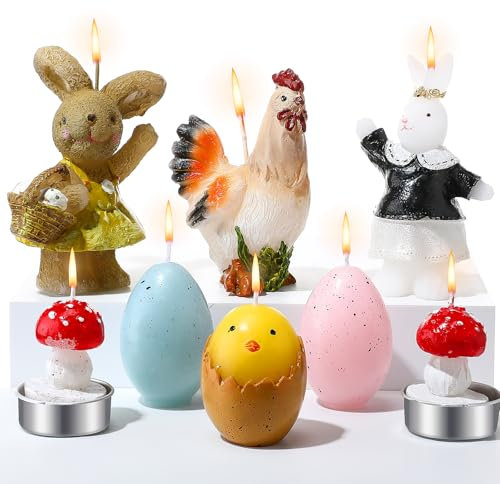 Conelist Osterkerzen-Set, Ostereierkerze, Kaninchenform, Pilzform, Henne und rissige Ei-Form, Kerze für Oster-Party, Geschenke, Frühlingsparty, Tischdekoration, 8 Stück