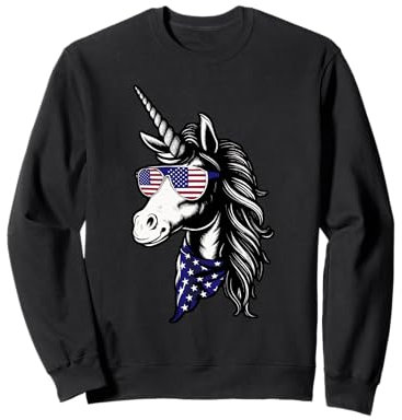 Cooles Einhorn mit Sonnenbrille und USA-Flagge Bandana Sweatshirt