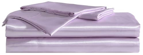 Betsey Johnson Lenzuola, lussuosa biancheria da letto in raso con federa abbinata, tasca profonda, essenziale per la stanza liscia e setosa (viola tinta unita, doppio)