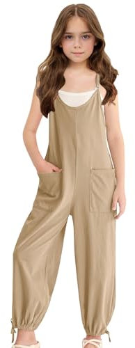 Overalls 11 Years Beige Girls' Dungarees & Jumpsuits Summer Toddler Girls Playsuit Overall Sleeveless Romper With Pocket Dungarees Kids 11 Years Adjustable Strap Jumpsuits Solid Color Dungaree