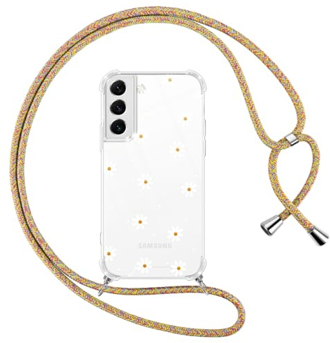 Yoedge Coque avec Cordon pour Samsung Galaxy S22 5G 6,1, Transparente Aesthetic Motif Fleur Étui Collier Tour de Cou Lanière Corde Lanyard Case, Silicone TPU + PC Antichoc Housse pour Samsung S22,13