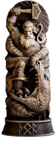 Stgbcst Odin Statue marteau de Thor sculptée en bois synthétique Ornements en résine Artisanat Mythologie Ornements de décoration Viking Statue de Thor Dieu Fantôme (statue marteau de Thor