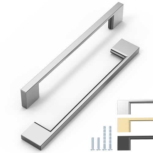 ELEBUILD 6 Stück Schrankgriffe Chrom Glänzend, 160mm Lochabstand | Moderne Möbelgriffe Schranktürgriffe Küchengriffe für Schranktüren, Schubladen, Kleiderschränke, Kommoden und Badmöbel