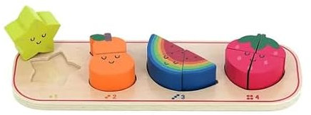 VILAC - 1, 2, 3 und 4 Früchte – Andy Westface – Puzzles – 1 Ständer aus Holz + 10 Teile aus Holz zum Einbauen – Lernspiele für Kinder aus Holz – Spielzeug für Kinder ab 18 Monaten – 7424