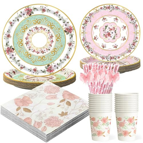 120pcs Party Tableware Set Floral Party Paper Tableware Pastel Flower Papers Plates Cups Napkins(20 Guests)