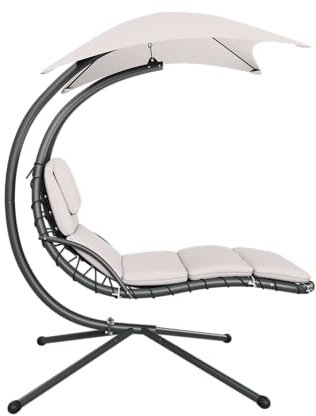 STEELSØN Schwebeliege Nyria, Hängeliege mit Gestell, Hängesessel inkl. Polsterauflage für Garten, Terrasse und Balkon, Schaukelliege, Schwingliege mit Sonnendach beige