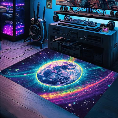 RUILBJM 3D Visual Cool Style Gaming Teppich, Sternenhimmel Planet Muster Großer Wohnzimmer Teppich, Geeignet Teenager Schlafzimmer E-Sport Zimmer Gaming Zimmer Für Fußmatten (Universum 3,140x200 cm)