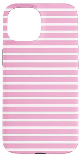Pink White Striped Girly Stripes Geometric Thin Lines Preppy Case for iPhone 15