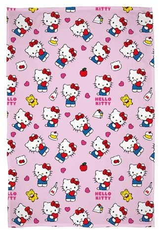 Hello Kitty lizenzierte Fleecedecke, superweiches, warmes rosa Design mit Teddy- und Milchflaschen, perfekt für Zuhause, Schlafzimmer, Übernachtungen und Camping, 100 x 150 cm