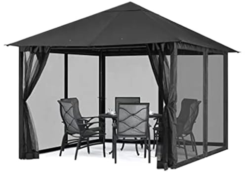 NJIEzhao Moskitonetz für Sonnenschirm Moskitonetz for Terrassenüberdachung, Schirmnetz for Veranda, Terrasse, 4-teilige Terrassen-Sichtschutzwände(Black 300x300cm)