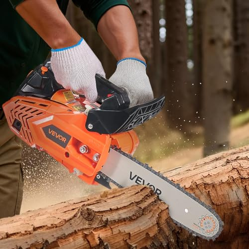 VEVOR Motosega a Gas da 25 cc Motosega a Scoppio da 305 mm 1,02 CV con Impugnatura Antiscivolo, con Doppio Serbatoio, per Taglio del Legno, Potatura degli Alberi e Disboscamento, Arancione Nero