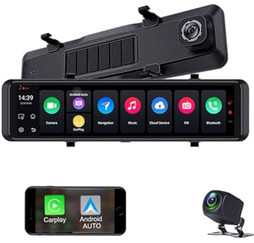 12 Mirror Dash Cam Front and Rear Full HD 1080P Android 14.0 Carpaly Android Auto Dual System 4G lte Remote View Two Way Talks GPS Navigation 24/7h Parking Mode ADAS Wifi Car RearView Mirror DVR