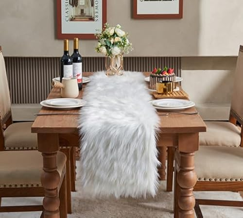 Tischläufer Kunstfell, Tischdeko Fell Winter, Modern Deko Tischläufer Perfekt für Weihnachten ,Hochzeit Home Esstisch, Schminktisch, Couchtisch (30 x 80 cm)