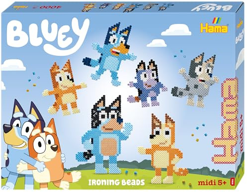 Hama Bluey Gift Box, Iron on Fuse Bead Set, 4000 Beads with 2 Square Pegboards, Design Sheet and Instructions, Ages 5+, Arts and Crafts for Children