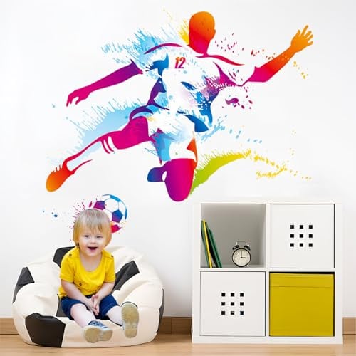 ZenyTra 2er Set Fußball Aquarell Wandtattoo 40x50 cm | Wasserfarben Wandaufkleber für Jugendzimmer & Gaming Zimmer | Sport Deko für Jungen | Abziehbarer Vinyl Wandsticker