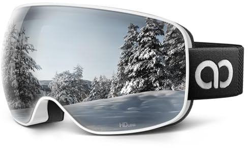 Lamicall Ski Goggles, Skiing Goggles - 【HD Spherical Lens】 Anti-fog Snow Snowboard Goggles with Wide OTG Over Helmet Compatible, UV400 Protection for Men & Women - White Frame - Sliver