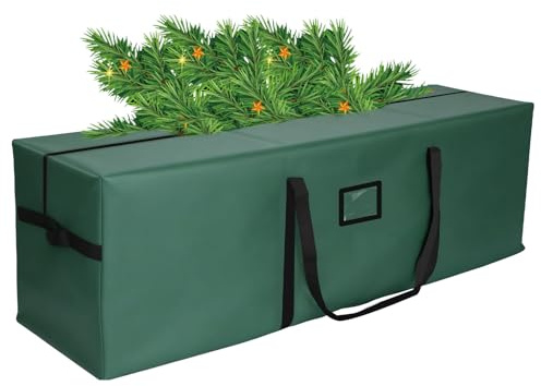 SUTAFOR Sac de Rangement pour Sapin de Noël Tissu Oxford 600D Anti-Éraflure et Imperméable Housse de Protection pour Arbre jusqu'à 229 cm, 135x40x50 cm Vert