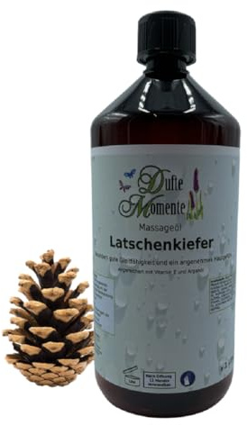 Dufte Momente Massageöl Latschenkiefer – 1 Liter – Pflanzenölbasis mit ätherischem Latschenkiefernöl – herb & belebend – für Massage & Wellness – vegan & Made in Germany