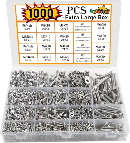 huruirui 1000pcs M3 M4 M5 M6 Schrauben und Muttern Sortiment Set Innensechskant 304 Edelstahl A2-70 mit Muttern Unterlegscheiben Gewindeschrauben für Elektronikprodukte Autoreparatur