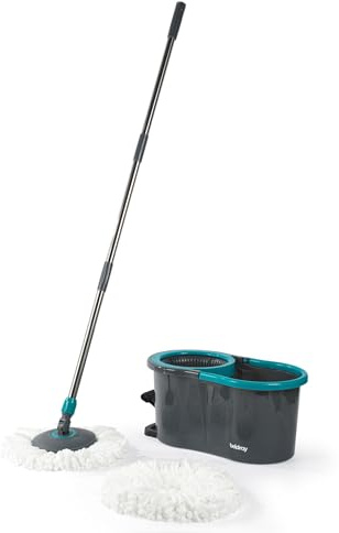 Beldray Anti Bac Spin And Wring Mop And Bucket Set, 4L, 2 Mop Heads | Pedal-Powered Spin Wringing, Antibacterial-Treated Microfibre, 360 Degree Swivel Head, Carry Handle, For Hard Floors