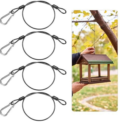 M METERXITY 4-Pack Bird Feeder Hanger with Snap Clip 45cm/18in, Black | 304 Stainless Steel Cable Chain Wire, for Hanging Bird Feeders, Baths, Planters, Baskets, Tree, Lanterns, Yard Decor