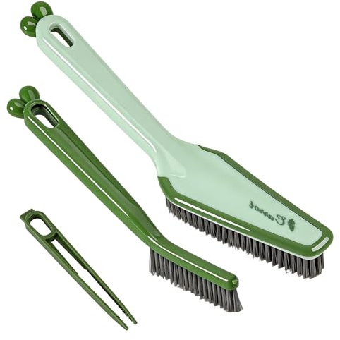 Cleaning Brush Set, Multifunctional Scrub Brush for Bathroom Kitchen | 3pcs Detachable brush head design with gap brush, hair remover & squeegee, great for tile grout, sink, toilet and bathtub