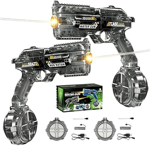 Audasi 2Pcs Electric Water Guns, Automatic Water Gun Pistols Long Range Motorized Water Gun with Multifunctional Lighting Effects Rechargeable Water Blaster for Summer Pool Beach Party