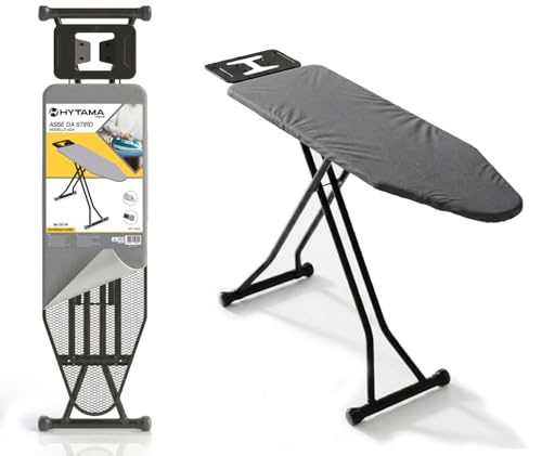 HYTAMA TOOLS Asse da stiro in Acciaio Nero ADA 38x120 con Poggiaferro e Piedini antiscivolo, altezza regolabile in 2 posizioni, Sottotessuto in schiuma