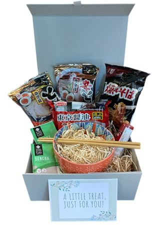 Japanese Ramen Gift Box – Instant Noodle Lover’s Hamper with Tonkotsu, Tokyo Shoyu & Yakisoba, Sencha Green Tea, Bowl & Chopsticks – Ready to Gift