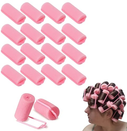 16 Stück Schwamm Lockenwickler Groß Weichschaum Schaumstoff Lockenwickler Ohne Hitze DIY Haarstyling Lang Locken (Rosa)