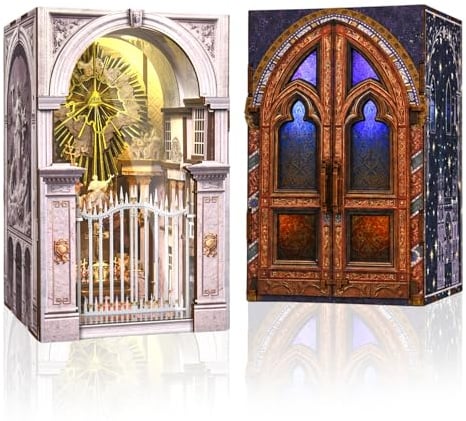 MiniCity Set di 2 casette in miniatura per adulti, casa delle bambole, serra con luce LED, puzzle 3D fermalibri in legno, kit fai da te, libreria, decorazione regalo