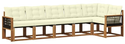 vidaXL Outdoor-Sofagarnitur mit Kissen 6 pcs Natur und Creme, Gartenlounge, Moderne Sofas für draußen, strapazierfähige Sitzgruppe für Terrasse, Perfekter Komfort